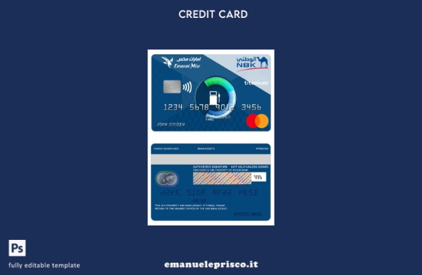 modello di mastercard in titanio Kuwait NBK Bank Emarat Misr in stile verificato